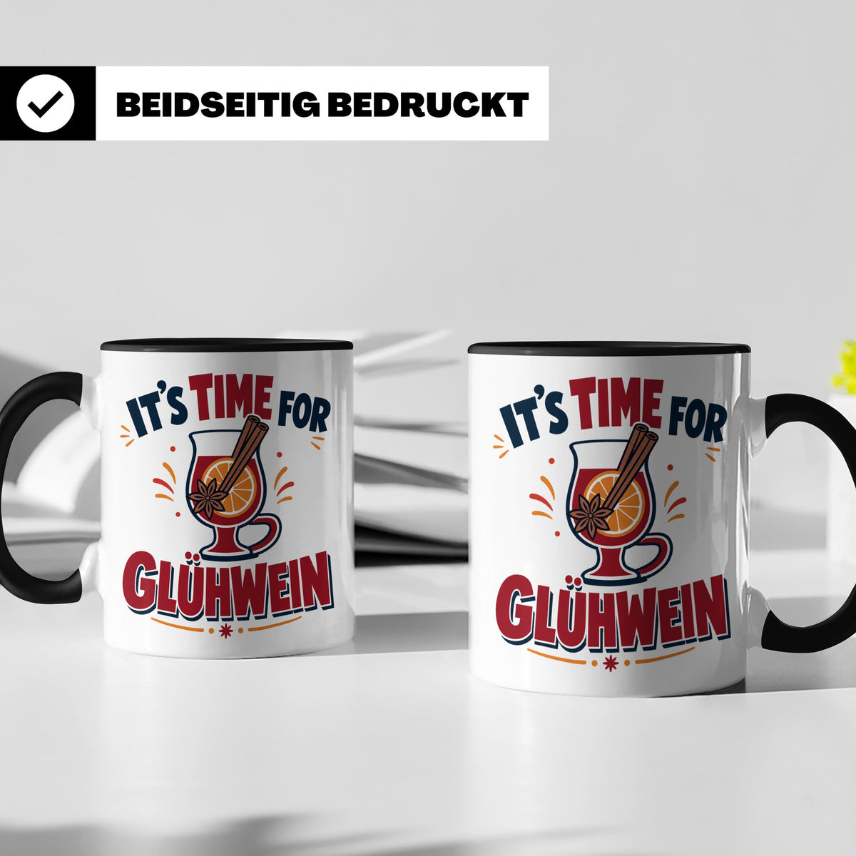 Glühwein Tasse mit Spruch It's Time for Glühwein Weihnachtsm – Schwarz [farbe:schwarz]