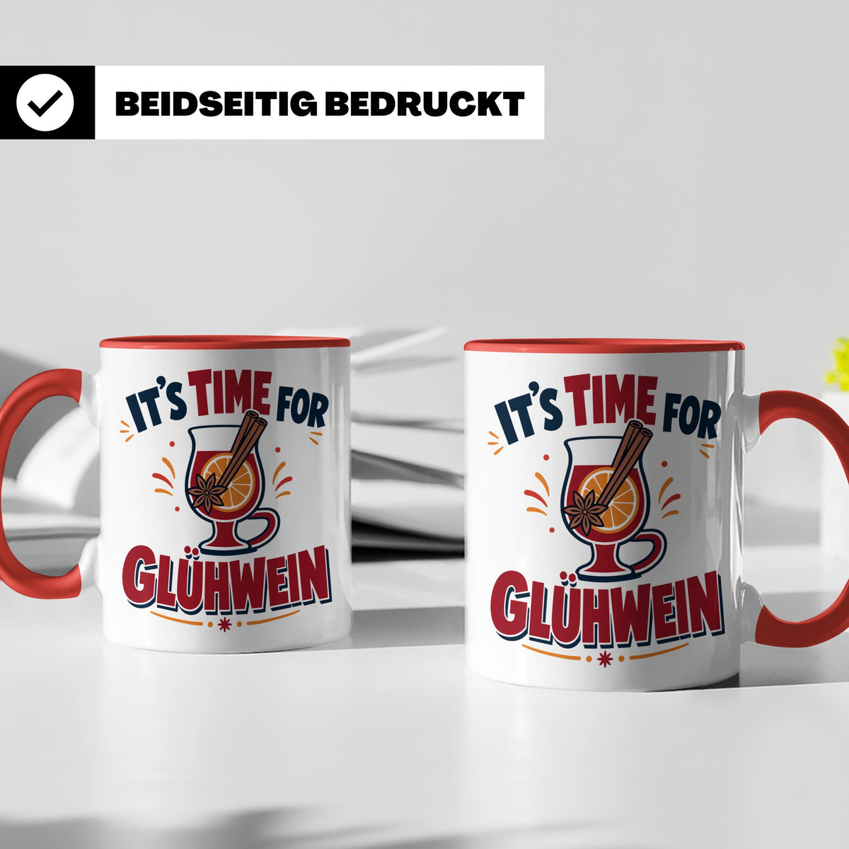Glühwein Tasse mit Spruch It's Time for Glühwein Weihnachtsm – Rot [farbe:rot]