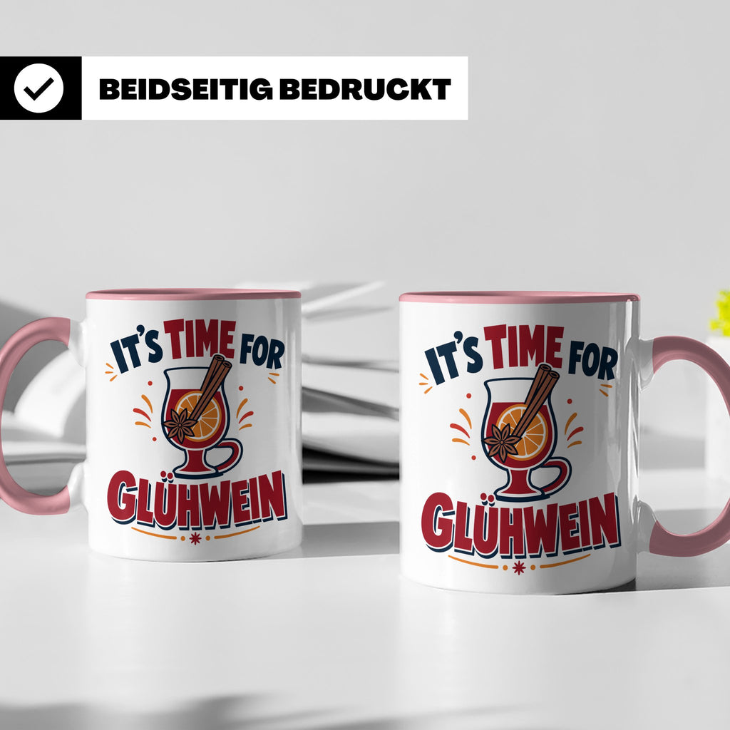 Glühwein Tasse mit Spruch It's Time for Glühwein Weihnachtsm – Rosa [farbe:rosa]