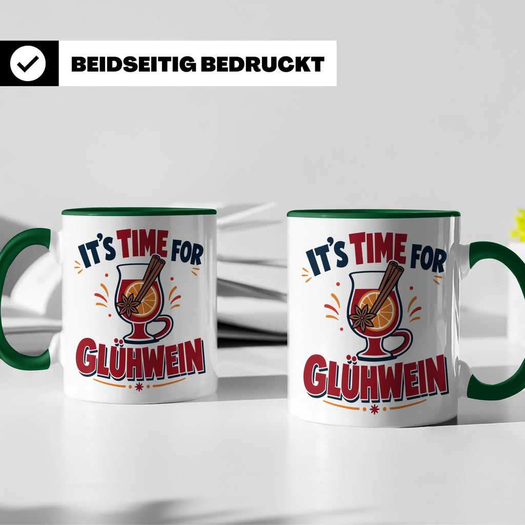 Glühwein Tasse mit Spruch It's Time for Glühwein Weihnachtsm – Grün [farbe:grün]