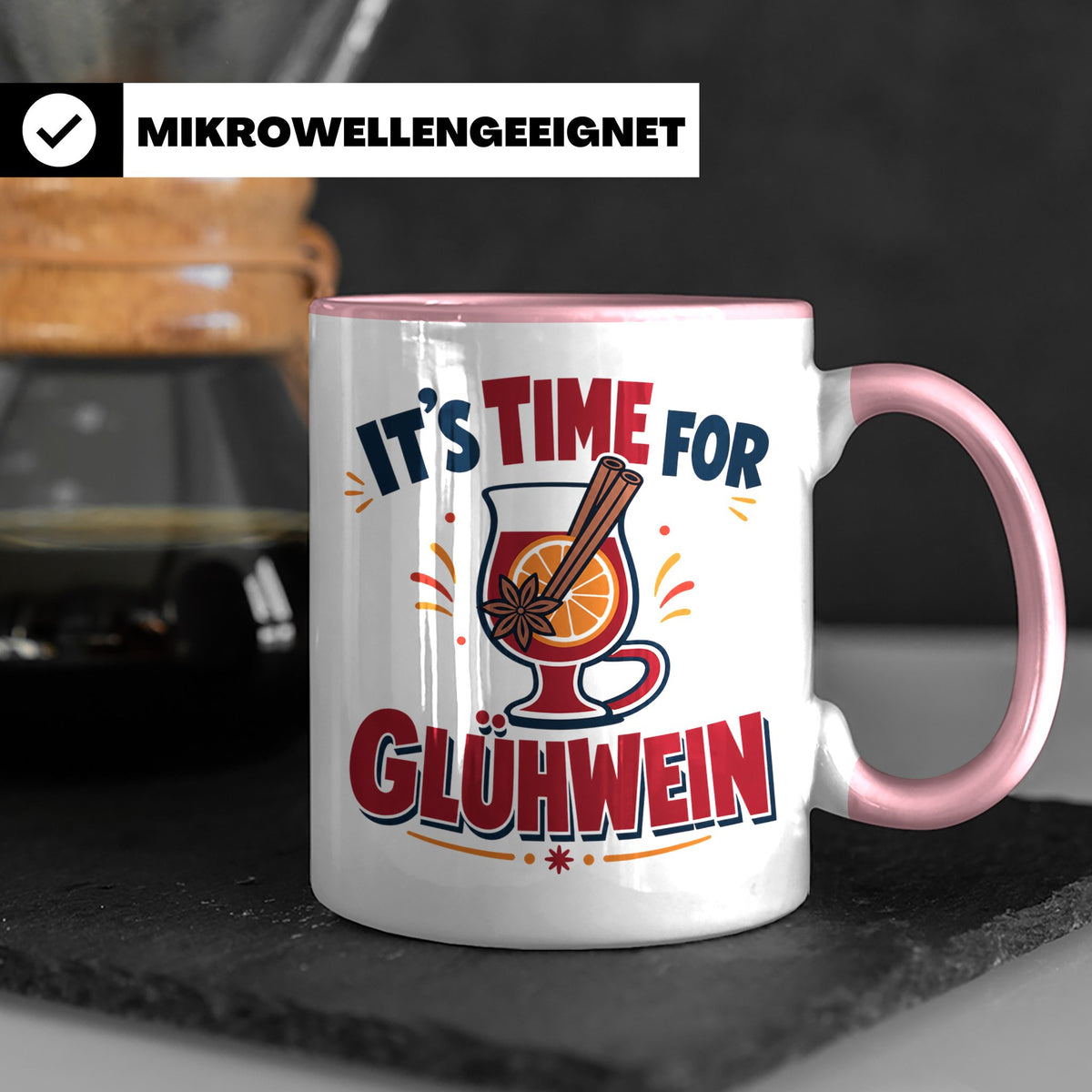 Glühwein Tasse mit Spruch It's Time for Glühwein Weihnachtsm – Rosa [farbe:rosa]