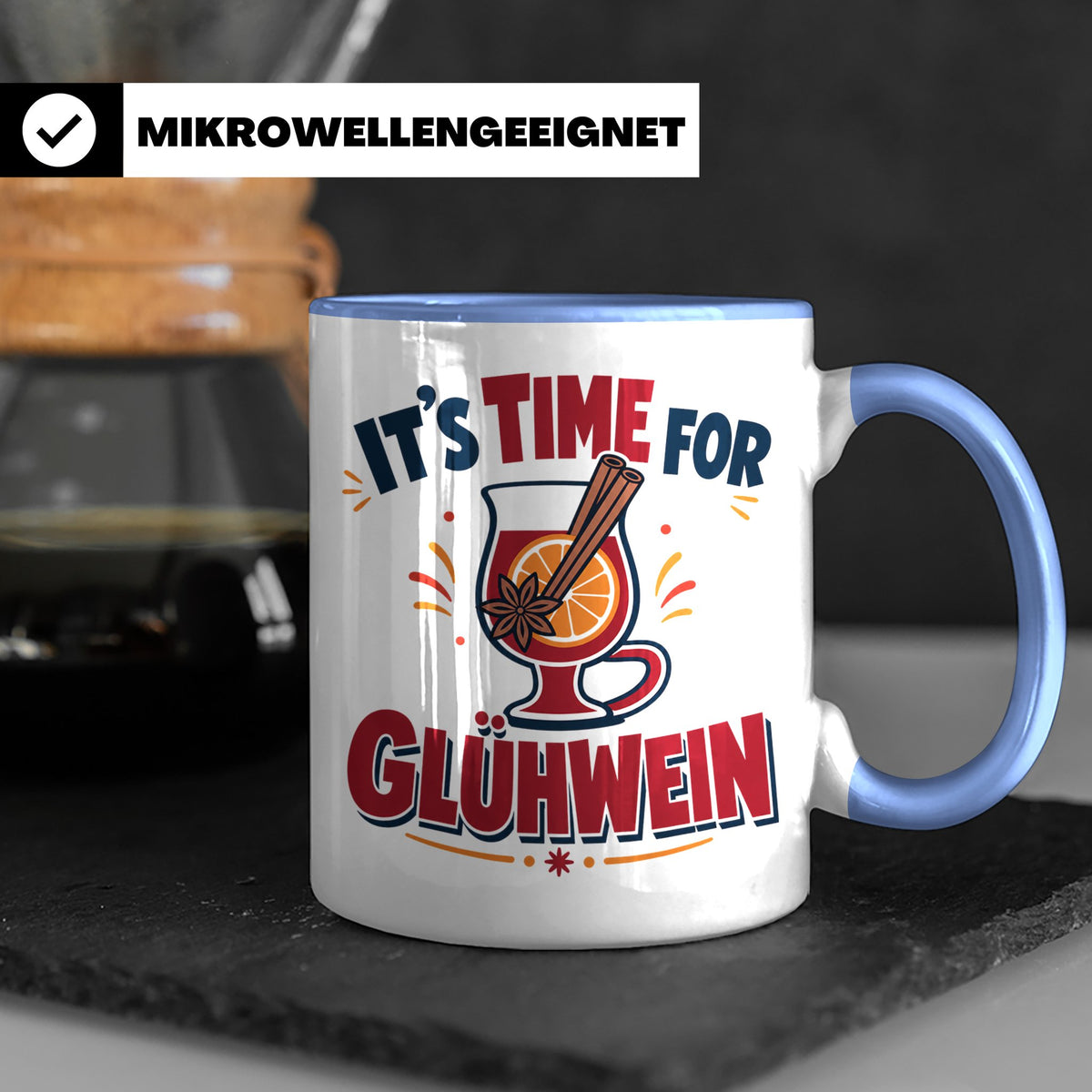 Glühwein Tasse mit Spruch It's Time for Glühwein Weihnachtsm – Blau [farbe:blau]