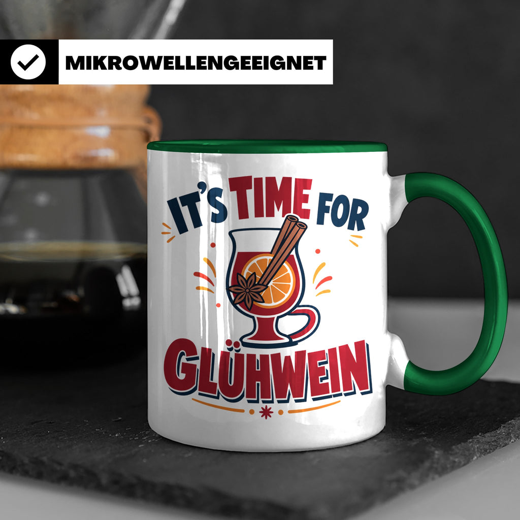 Glühwein Tasse mit Spruch It's Time for Glühwein Weihnachtsm – Grün [farbe:grün]
