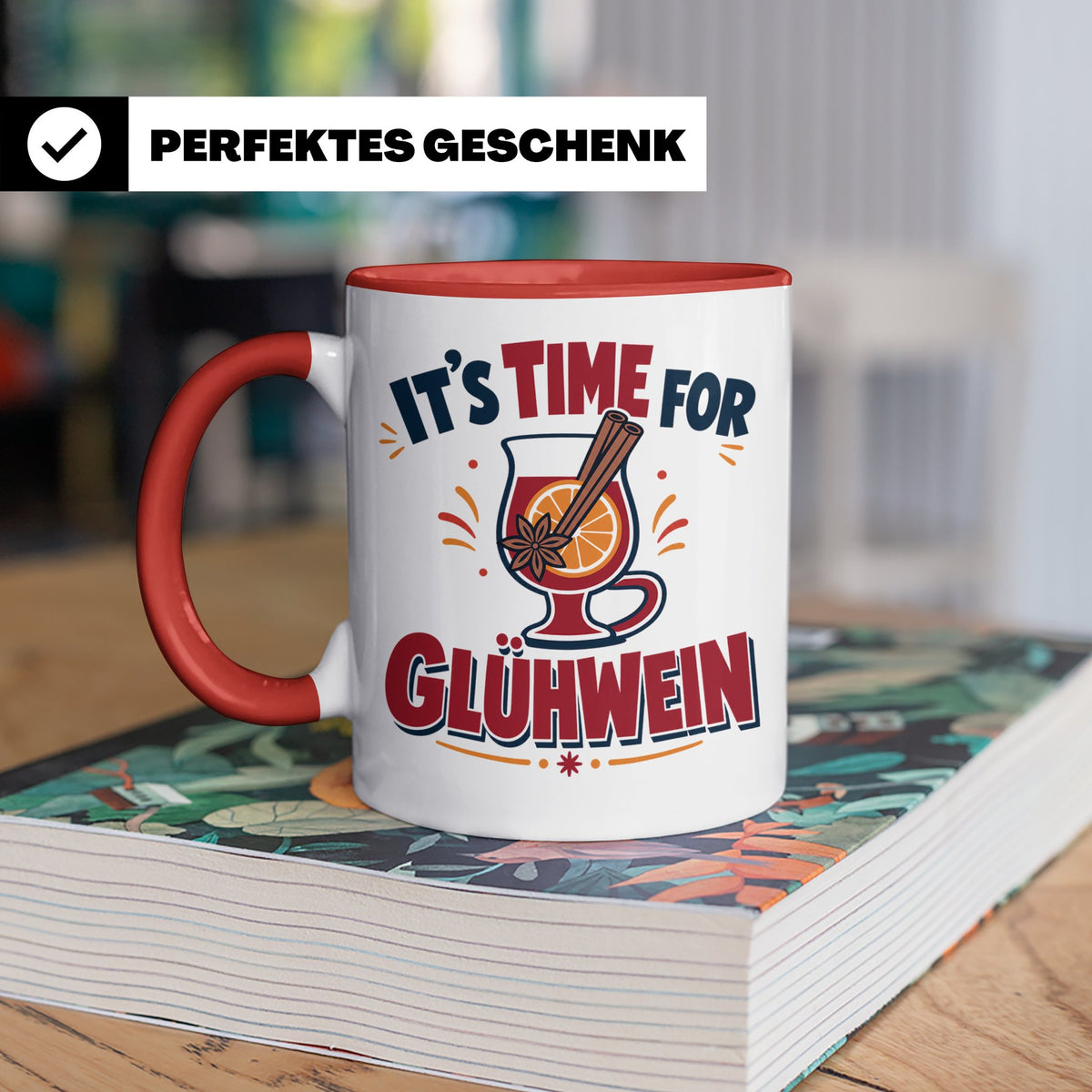Glühwein Tasse mit Spruch It's Time for Glühwein Weihnachtsm – Rot [farbe:rot]