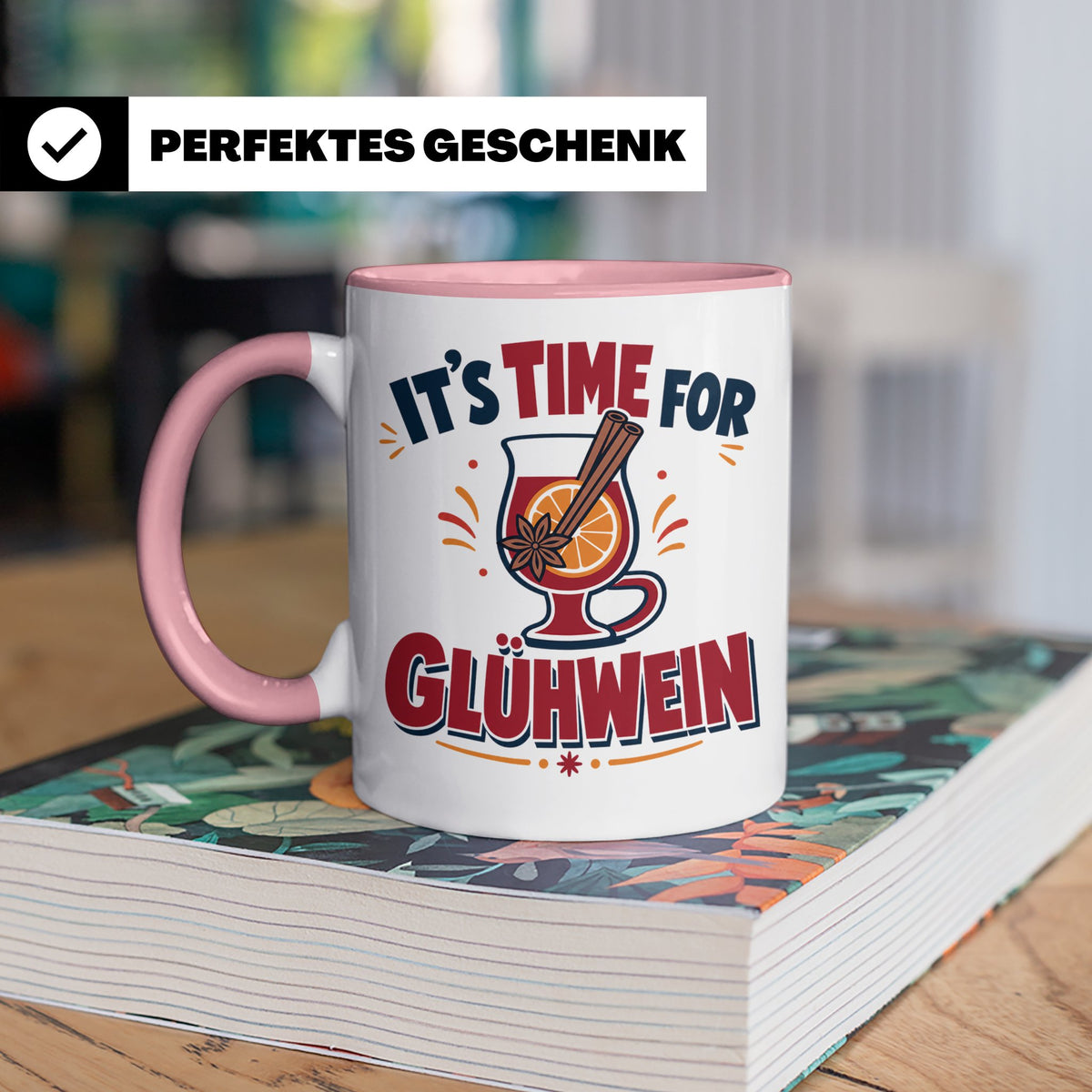 Glühwein Tasse mit Spruch It's Time for Glühwein Weihnachtsm – Rosa [farbe:rosa]