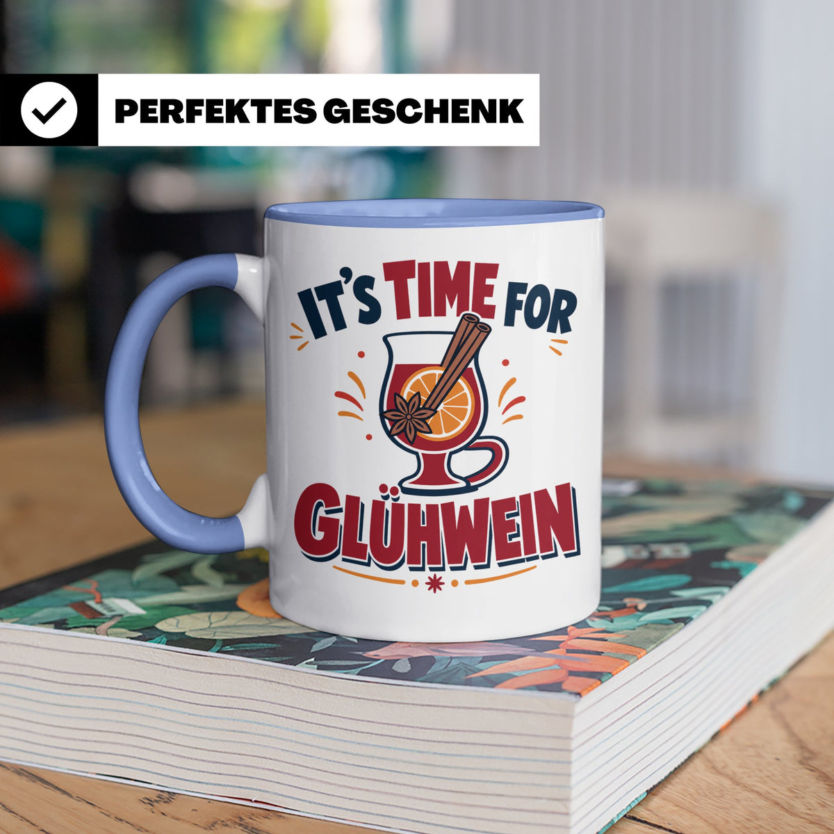 Glühwein Tasse mit Spruch It's Time for Glühwein Weihnachtsm – Blau [farbe:blau]