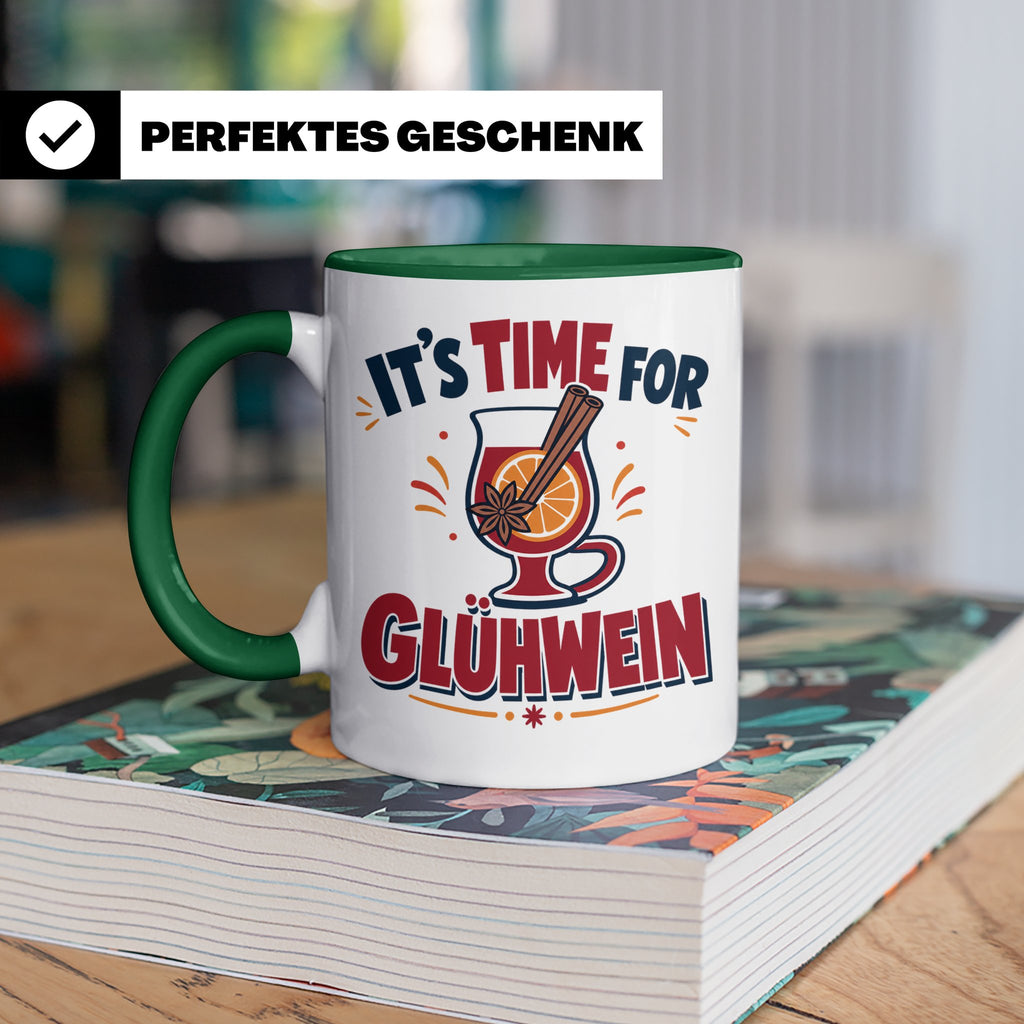 Glühwein Tasse mit Spruch It's Time for Glühwein Weihnachtsm – Grün [farbe:grün]