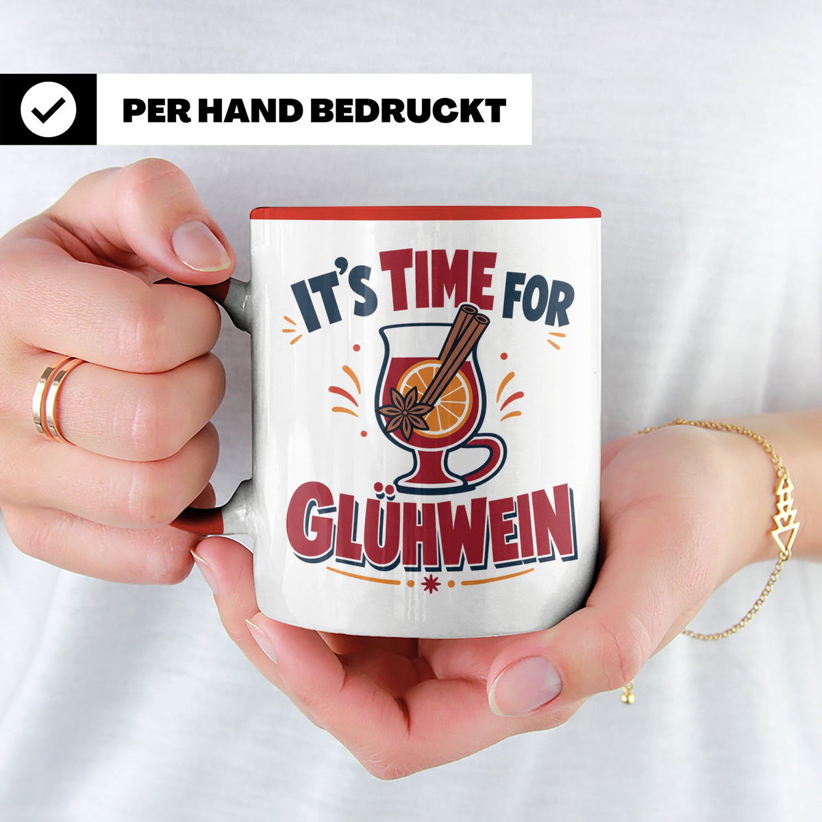 Glühwein Tasse mit Spruch It's Time for Glühwein Weihnachtsm – Rot [farbe:rot]
