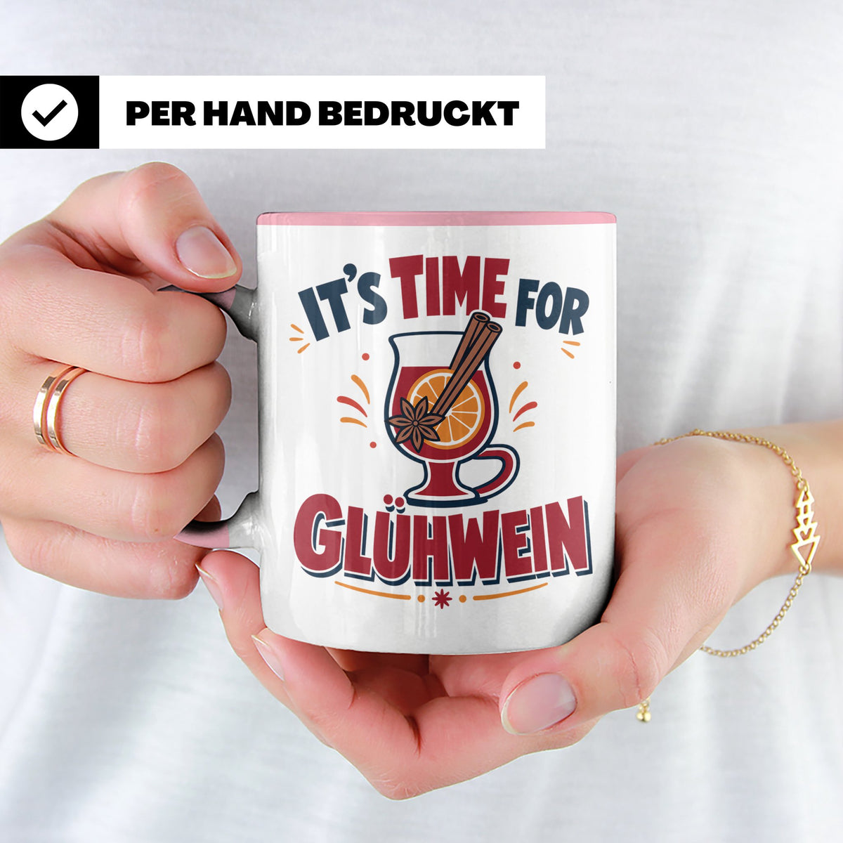 Glühwein Tasse mit Spruch It's Time for Glühwein Weihnachtsm – Rosa [farbe:rosa]