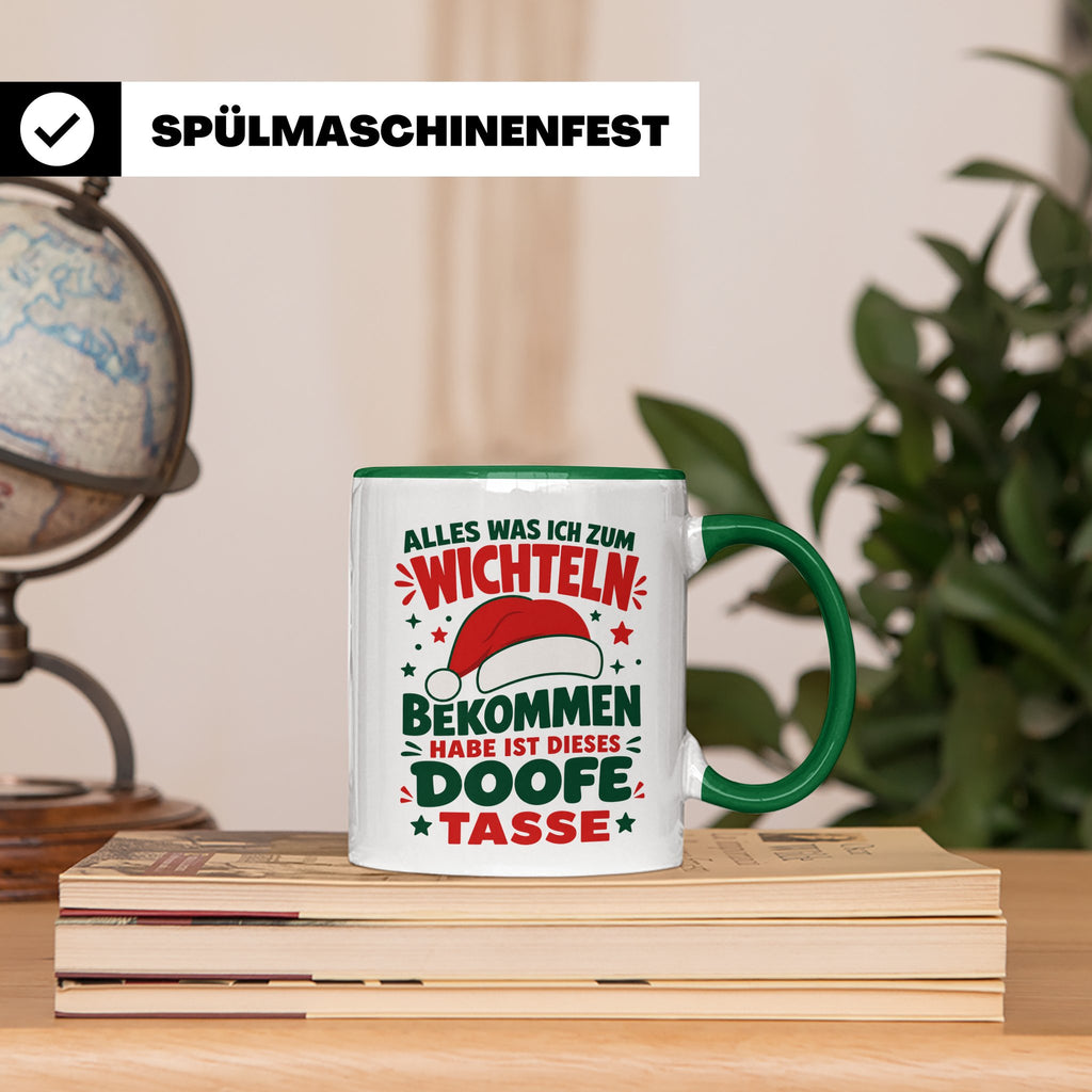 Wichtelgeschenk Tasse lustig Spruch Doofe Tasse Weihnachten  – Grün [farbe:grün]