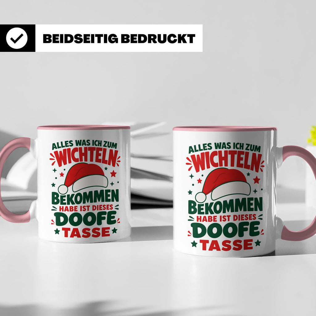 Wichtelgeschenk Tasse lustig Spruch Doofe Tasse Weihnachten  – Rosa [farbe:rosa]