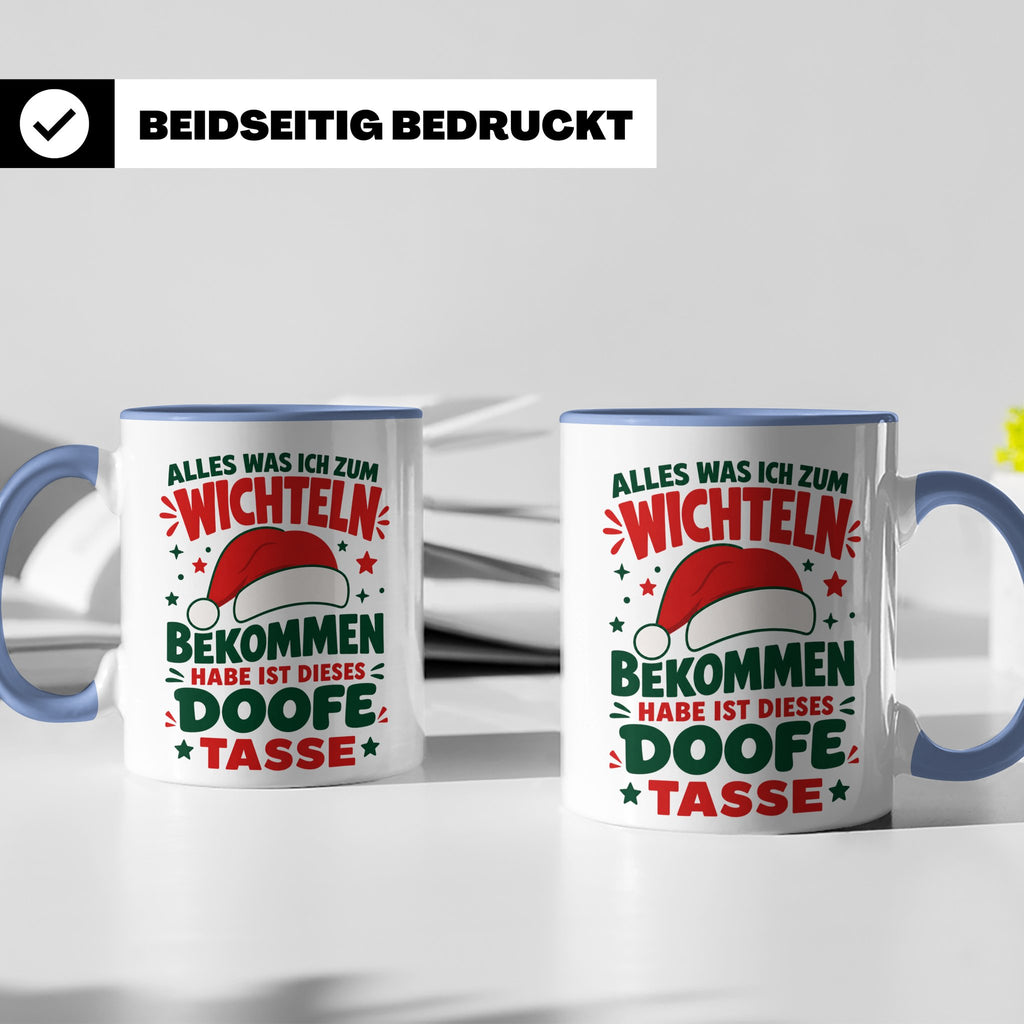 Wichtelgeschenk Tasse lustig Spruch Doofe Tasse Weihnachten  – Blau [farbe:blau]