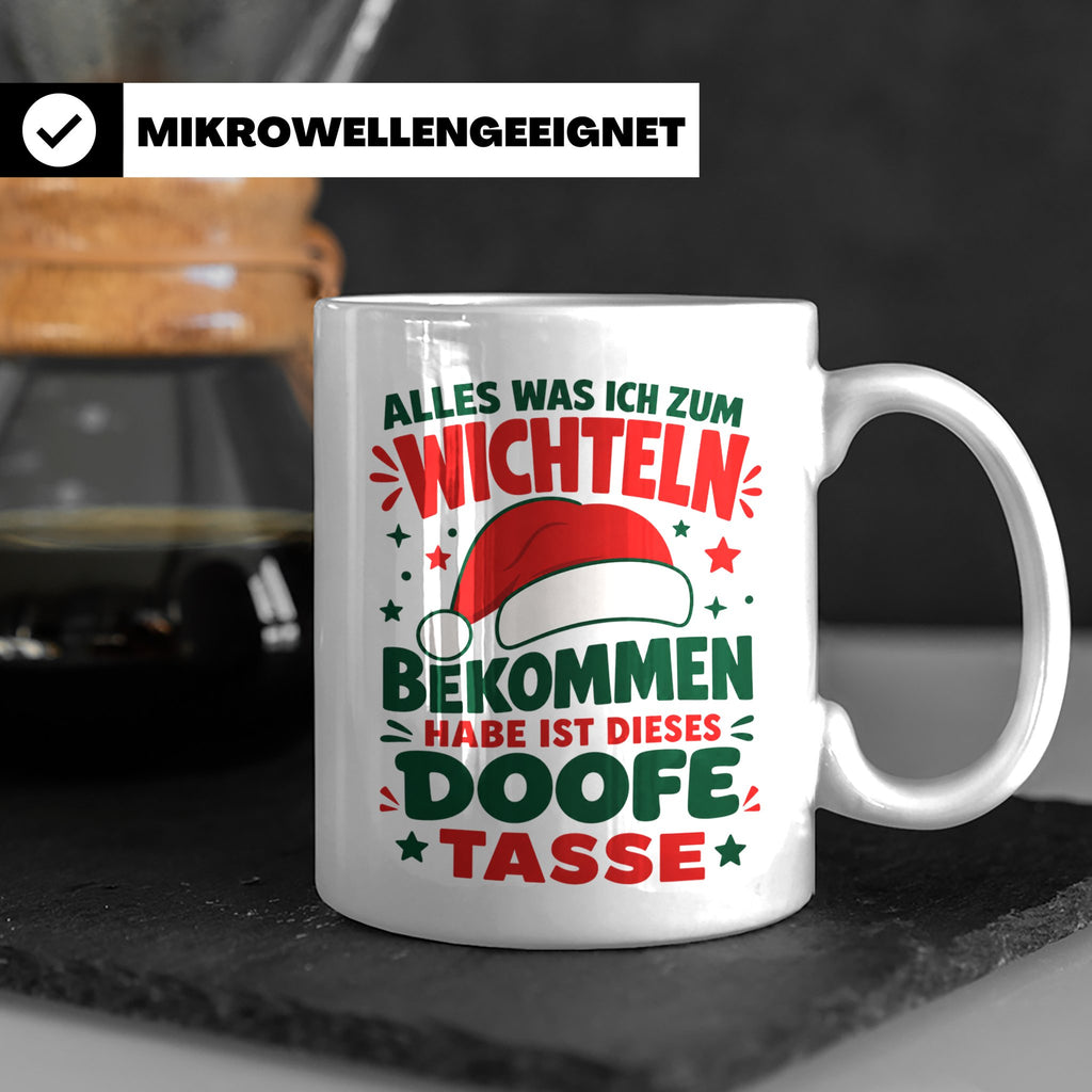 Wichtelgeschenk Tasse lustig Spruch Doofe Tasse Weihnachten  – Weiß [farbe:weiß]