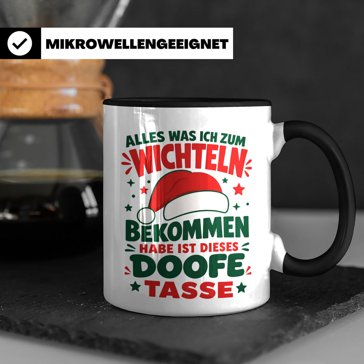 Wichtelgeschenk Tasse lustig Spruch Doofe Tasse Weihnachten  – Schwarz [farbe:schwarz]