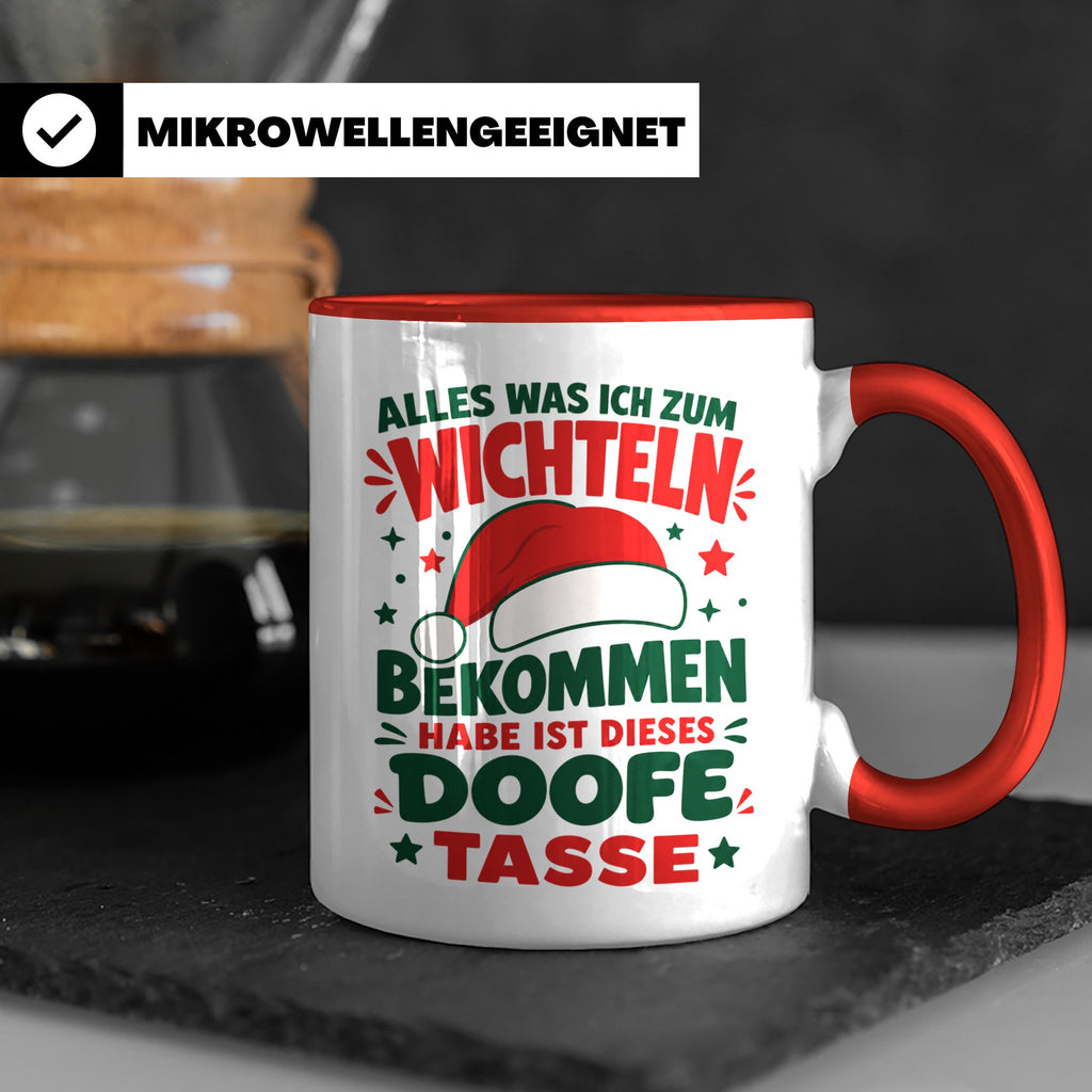 Wichtelgeschenk Tasse lustig Spruch Doofe Tasse Weihnachten  – Rot [farbe:rot]