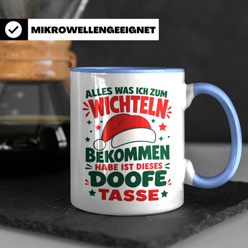 Wichtelgeschenk Tasse lustig Spruch Doofe Tasse Weihnachten  – Blau [farbe:blau]