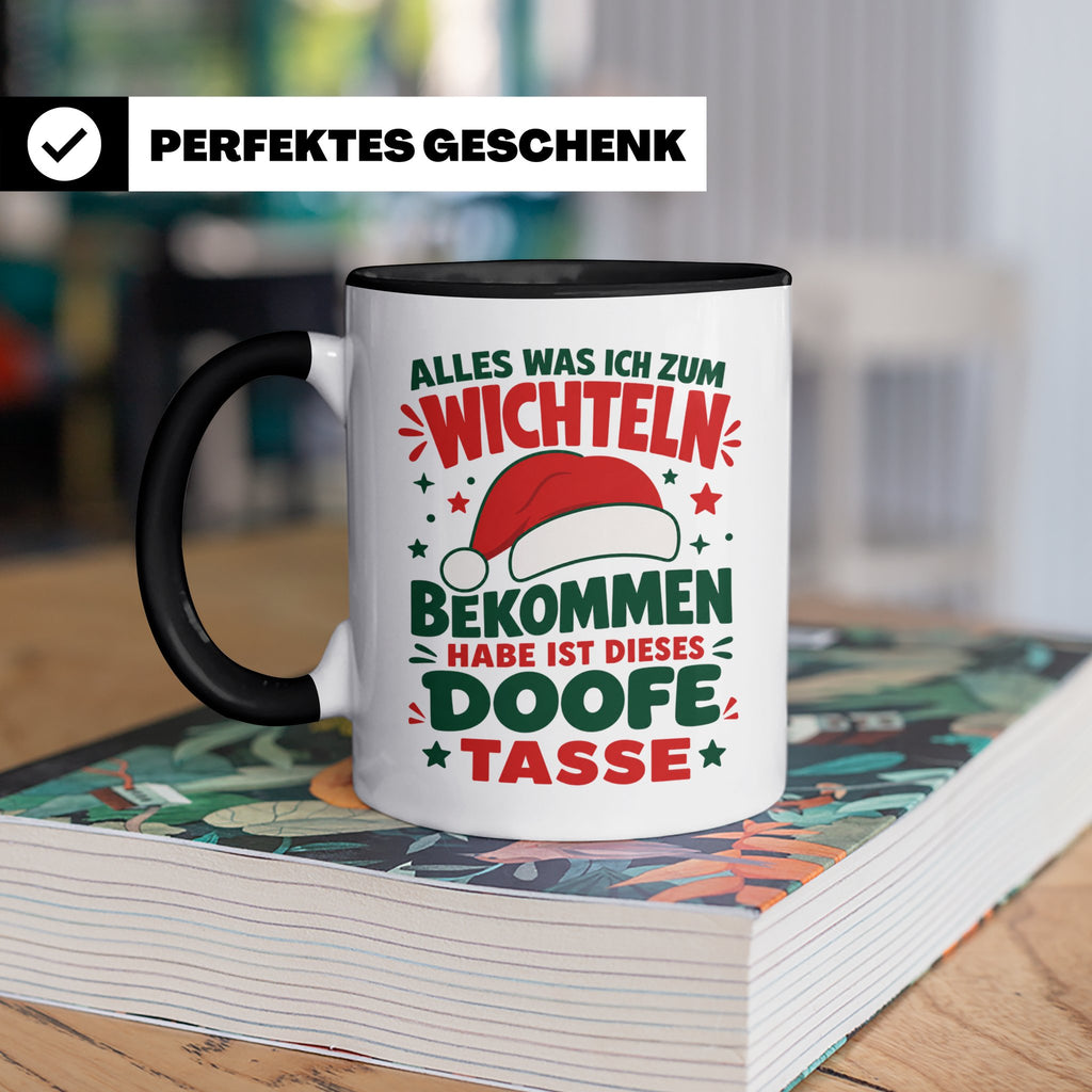 Wichtelgeschenk Tasse lustig Spruch Doofe Tasse Weihnachten  – Schwarz [farbe:schwarz]