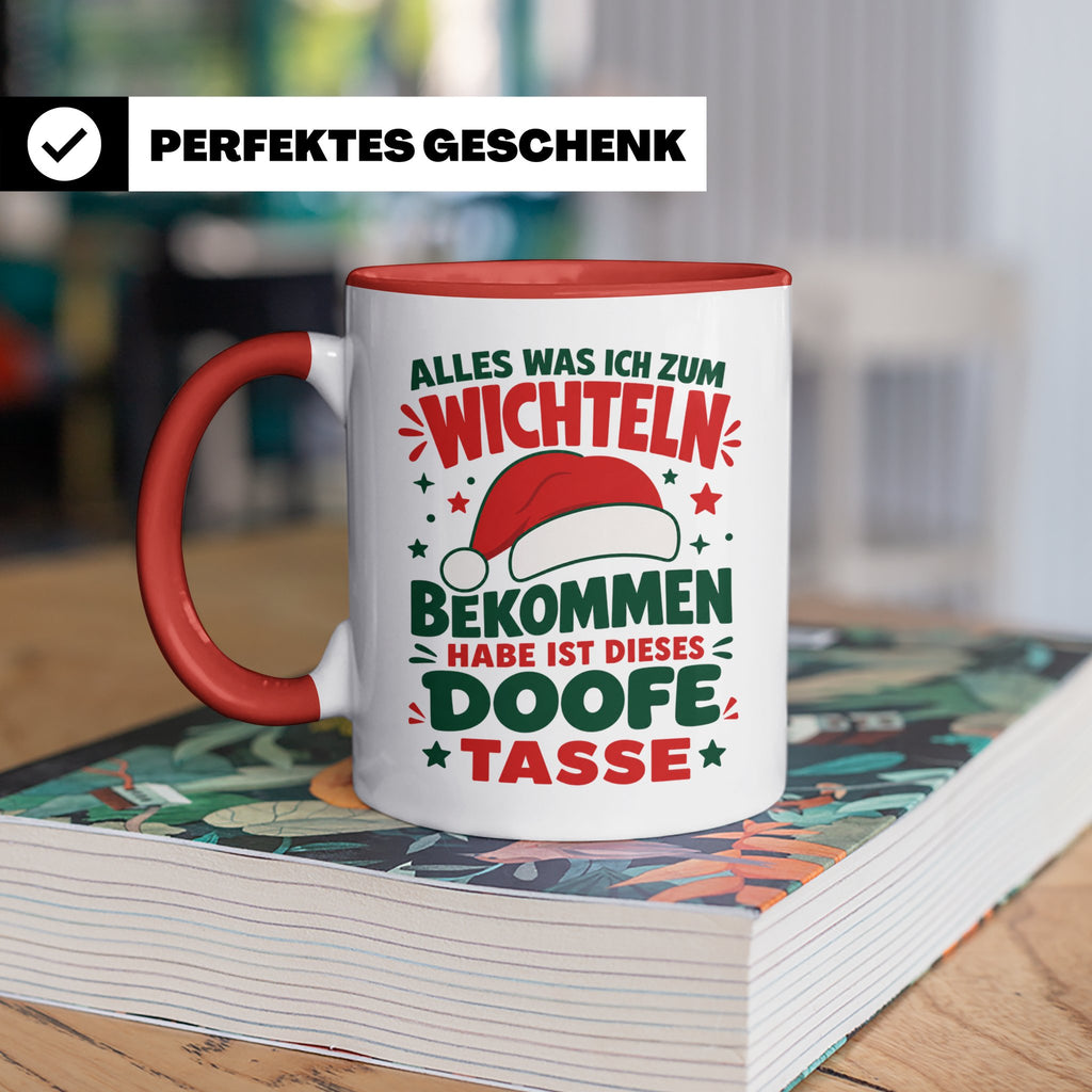 Wichtelgeschenk Tasse lustig Spruch Doofe Tasse Weihnachten  – Rot [farbe:rot]