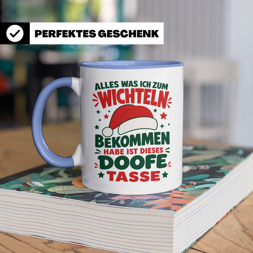 Wichtelgeschenk Tasse lustig Spruch Doofe Tasse Weihnachten  – Blau [farbe:blau]