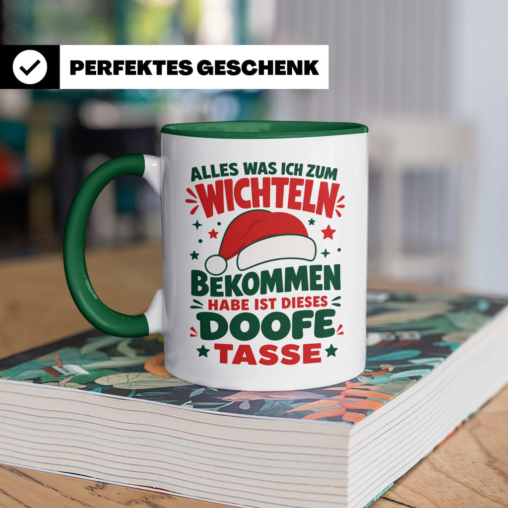Wichtelgeschenk Tasse lustig Spruch Doofe Tasse Weihnachten  – Grün [farbe:grün]