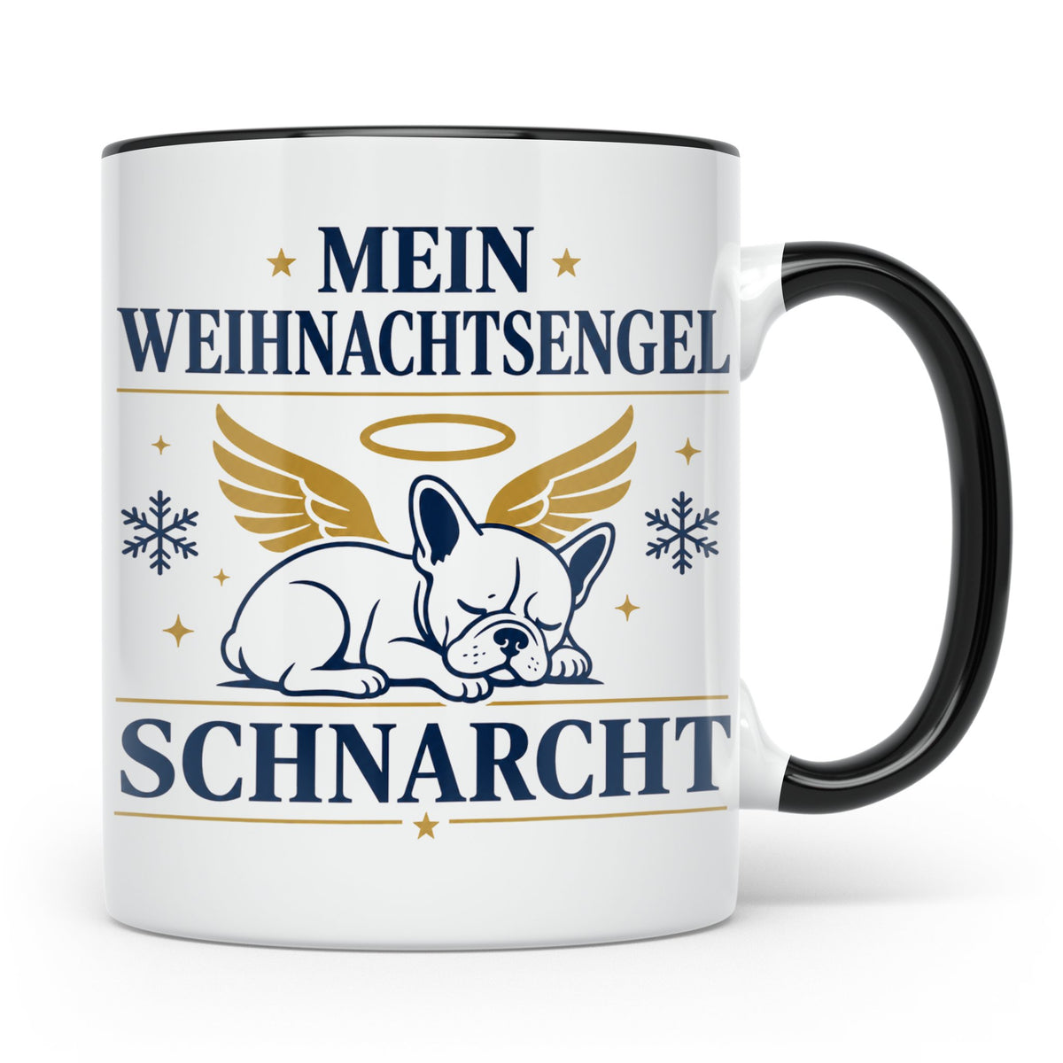 Französische Bulldogge Tasse Mein Weihnachtsengel schnarcht, – Schwarz [farbe:schwarz]