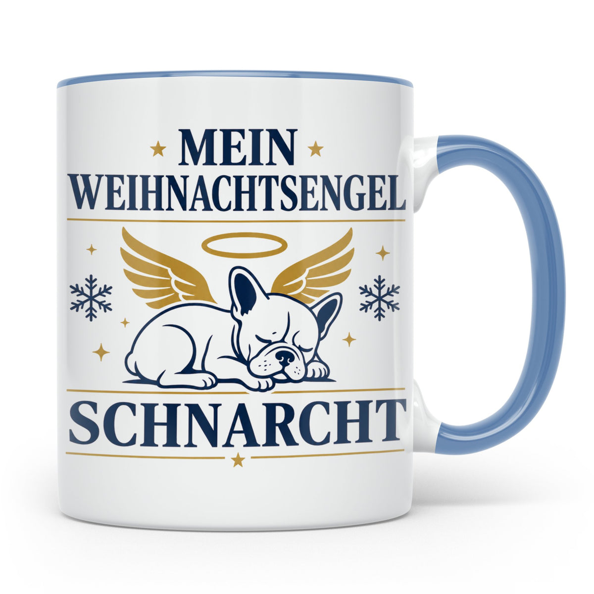 Französische Bulldogge Tasse Mein Weihnachtsengel schnarcht, – Blau [farbe:blau]