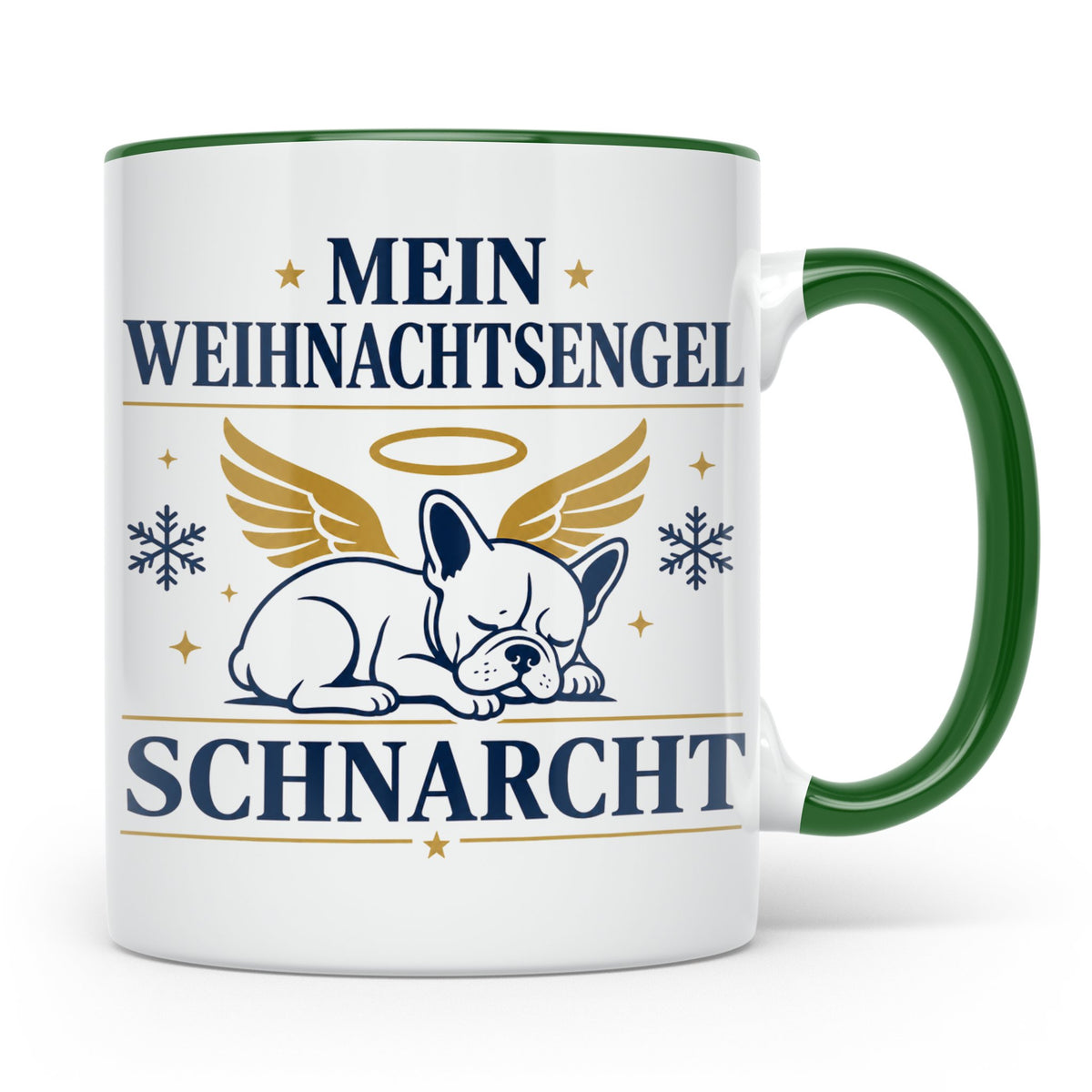 Französische Bulldogge Tasse Mein Weihnachtsengel schnarcht, – Grün [farbe:grün]