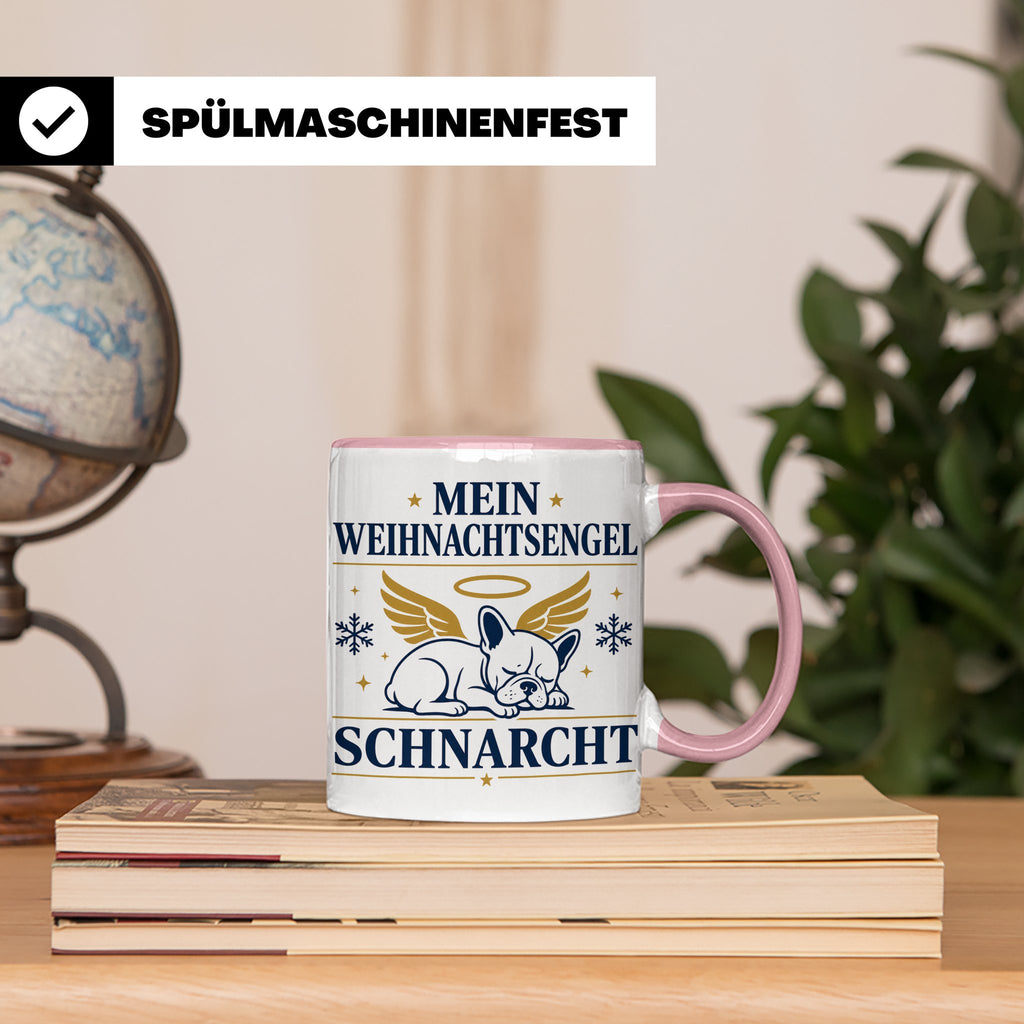 Französische Bulldogge Tasse Mein Weihnachtsengel schnarcht, – Rosa [farbe:rosa]