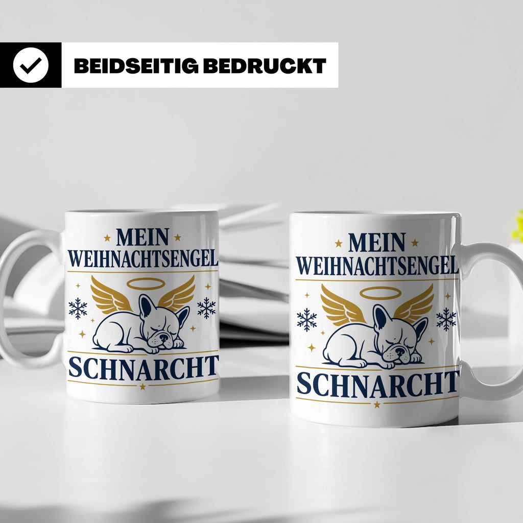 Französische Bulldogge Tasse Mein Weihnachtsengel schnarcht, – Weiß [farbe:weiß]