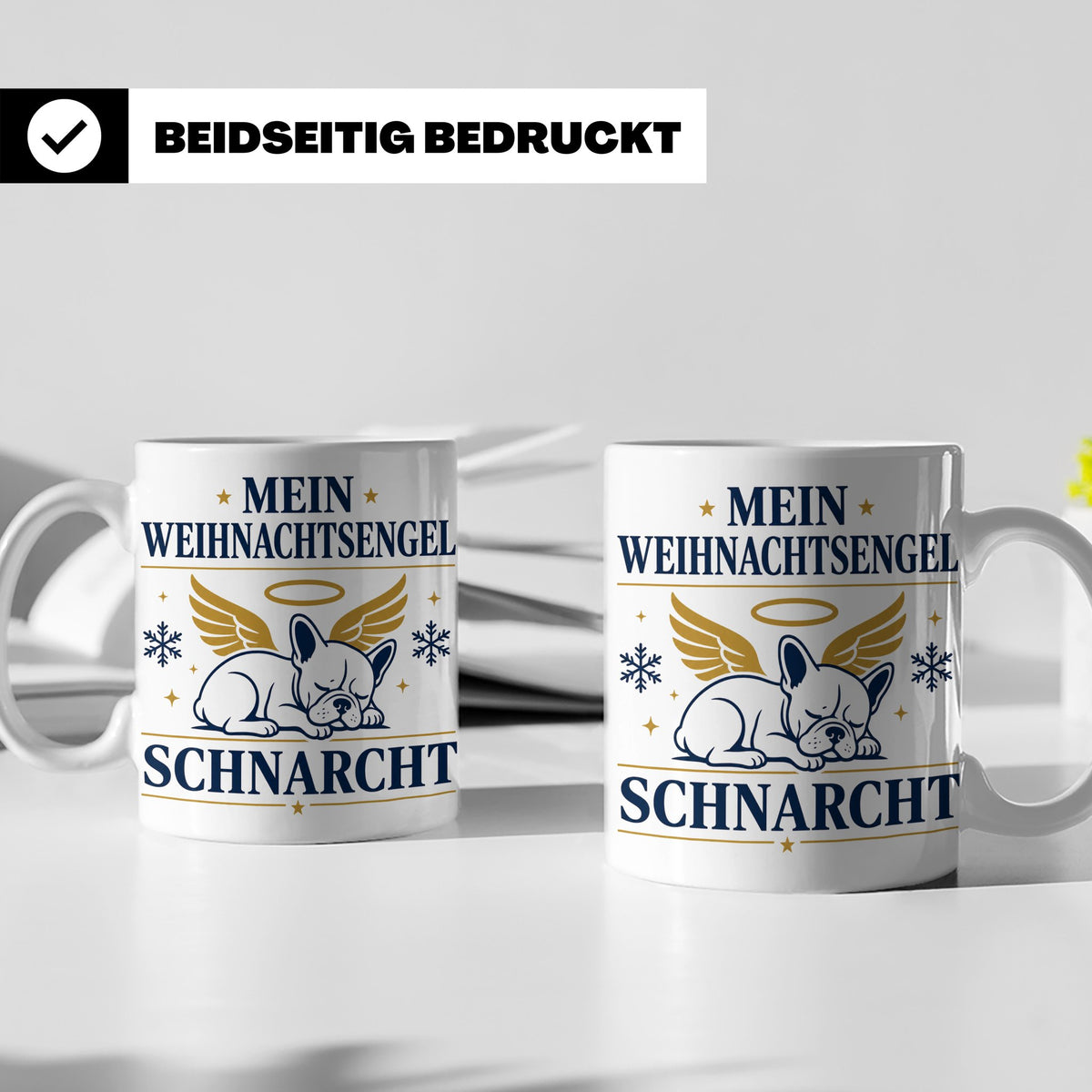 Französische Bulldogge Tasse Mein Weihnachtsengel schnarcht, – Weiß [farbe:weiß]