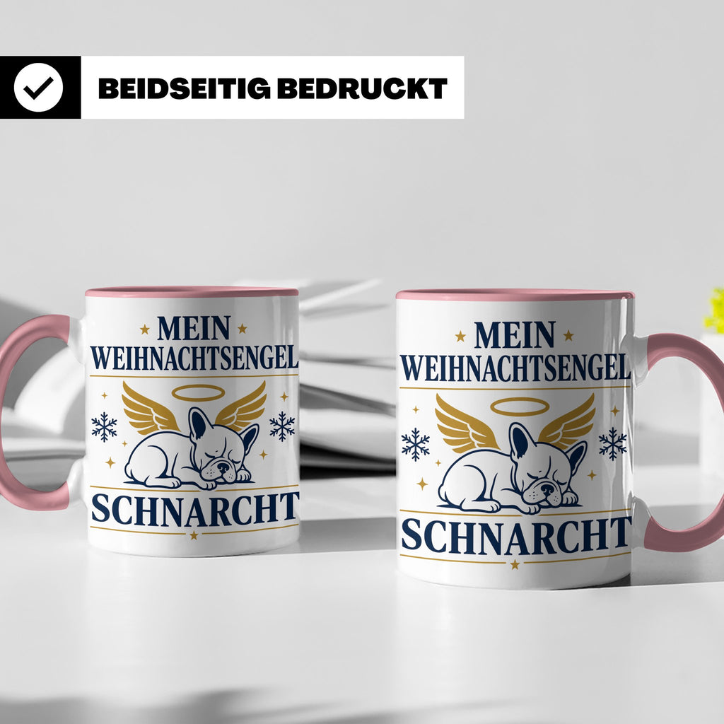 Französische Bulldogge Tasse Mein Weihnachtsengel schnarcht, – Rosa [farbe:rosa]
