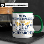 Französische Bulldogge Tasse Mein Weihnachtsengel schnarcht, – Grün [farbe:grün]