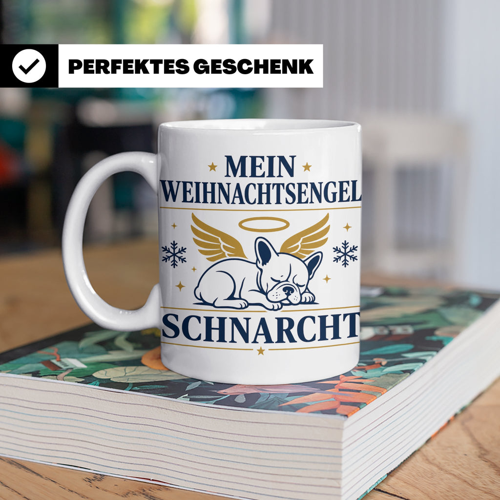 Französische Bulldogge Tasse Mein Weihnachtsengel schnarcht, – Weiß [farbe:weiß]