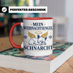 Französische Bulldogge Tasse Mein Weihnachtsengel schnarcht, – Rot [farbe:rot]