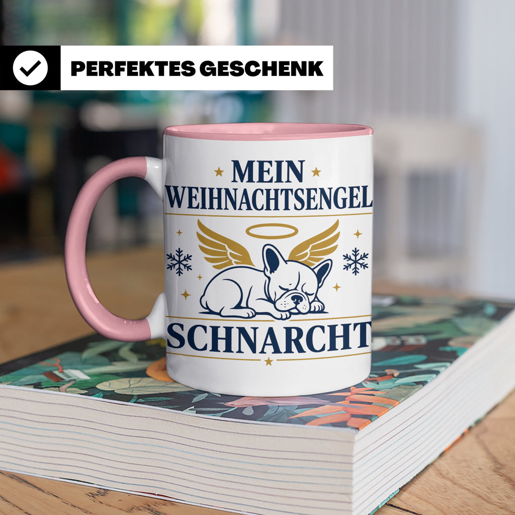 Französische Bulldogge Tasse Mein Weihnachtsengel schnarcht, – Rosa [farbe:rosa]