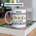 Französische Bulldogge Tasse Mein Weihnachtsengel schnarcht, – Rosa [farbe:rosa]