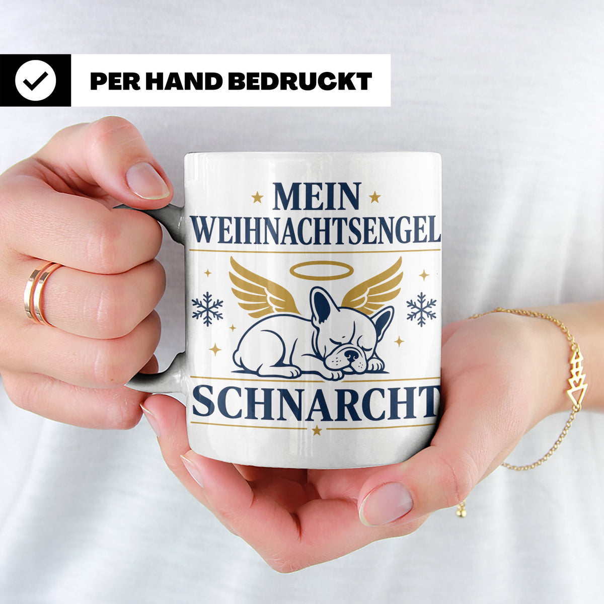 Französische Bulldogge Tasse Mein Weihnachtsengel schnarcht, – Weiß [farbe:weiß]