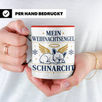 Französische Bulldogge Tasse Mein Weihnachtsengel schnarcht, – Rot [farbe:rot]