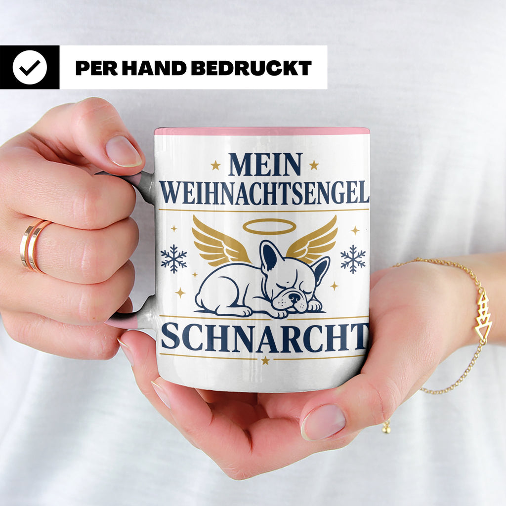 Französische Bulldogge Tasse Mein Weihnachtsengel schnarcht, – Rosa [farbe:rosa]