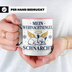 Französische Bulldogge Tasse Mein Weihnachtsengel schnarcht, – Rosa [farbe:rosa]
