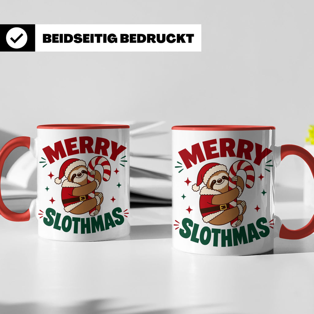 Faultier Tasse Merry Slothmas Lustiges Geschenkidee für Faul – Rot [farbe:rot]