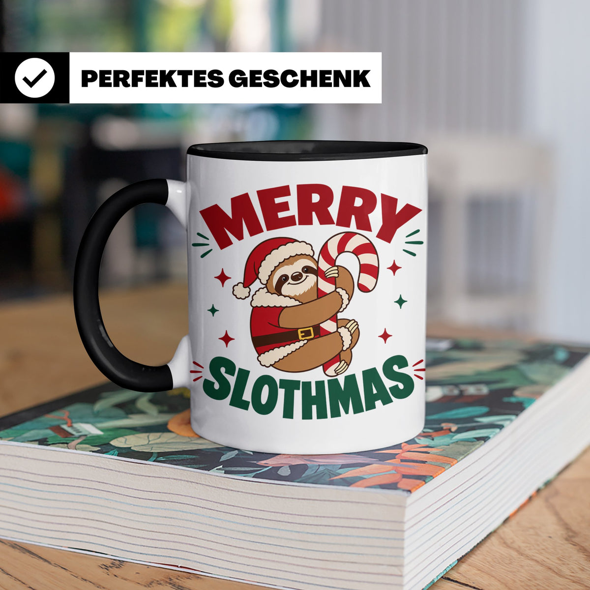 Faultier Tasse Merry Slothmas Lustiges Geschenkidee für Faul – Schwarz [farbe:schwarz]