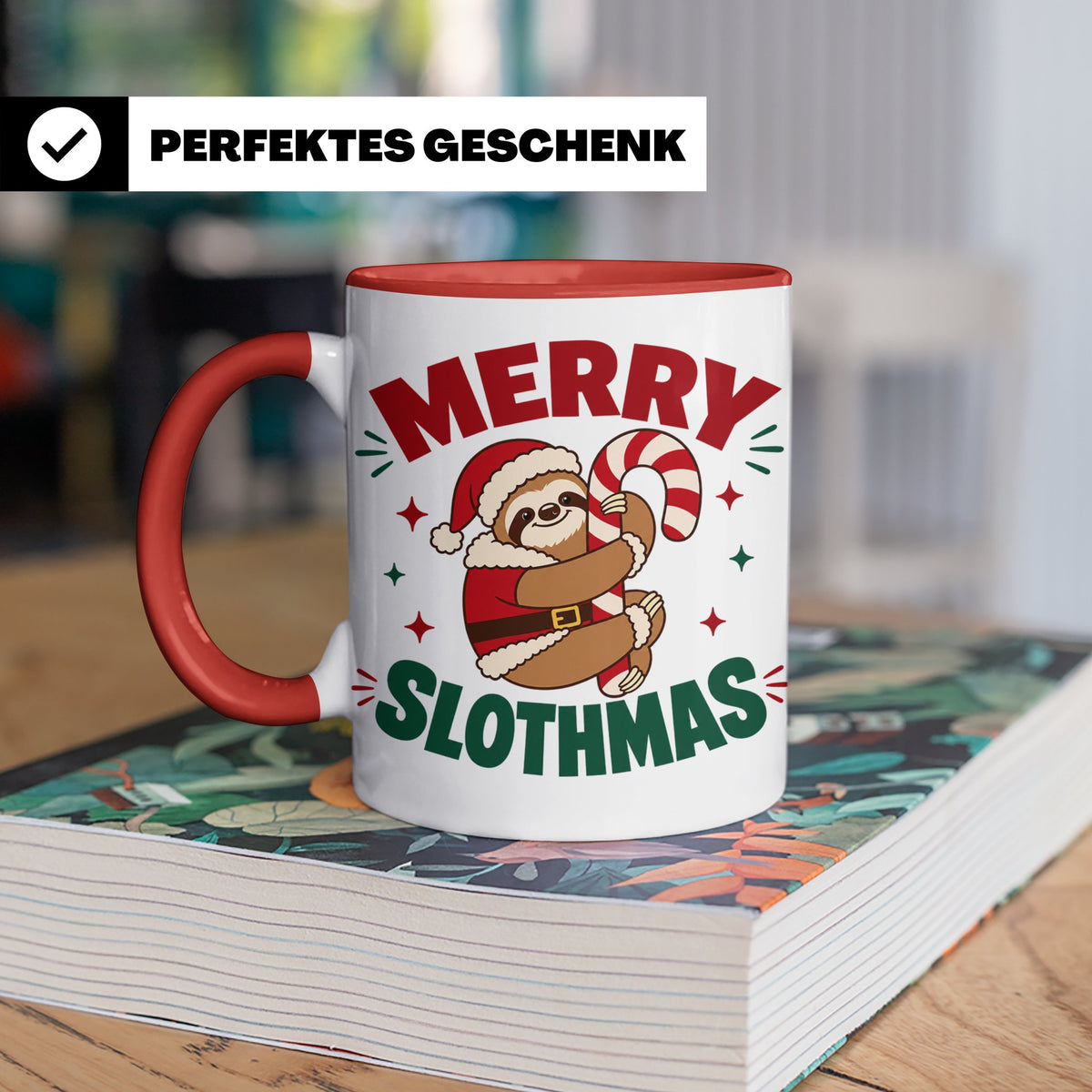 Faultier Tasse Merry Slothmas Lustiges Geschenkidee für Faul – Rot [farbe:rot]