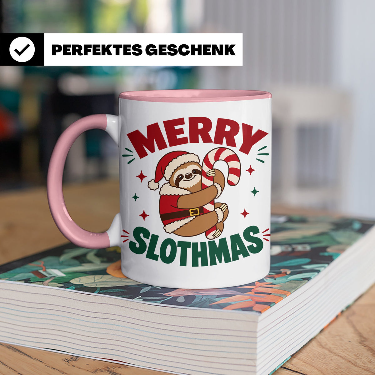Faultier Tasse Merry Slothmas Lustiges Geschenkidee für Faul – Rosa [farbe:rosa]