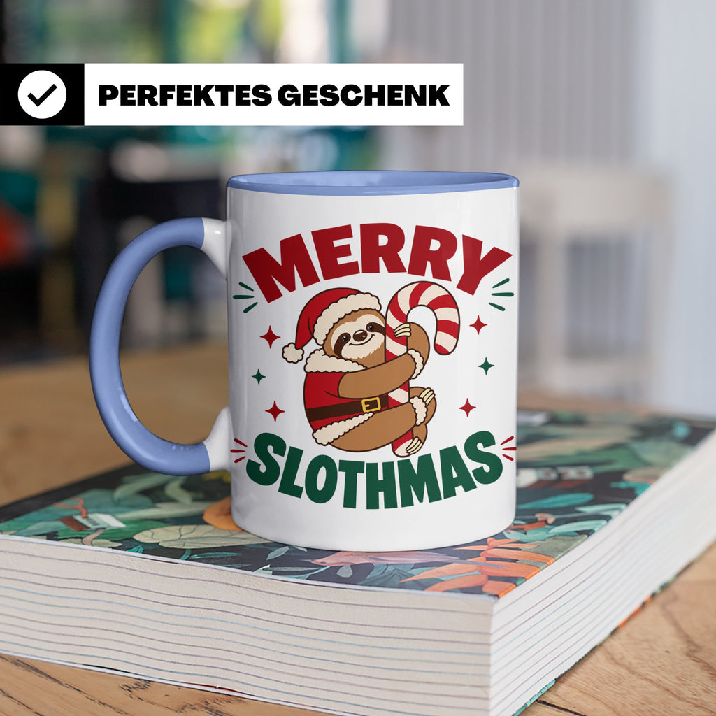 Faultier Tasse Merry Slothmas Lustiges Geschenkidee für Faul – Blau [farbe:blau]