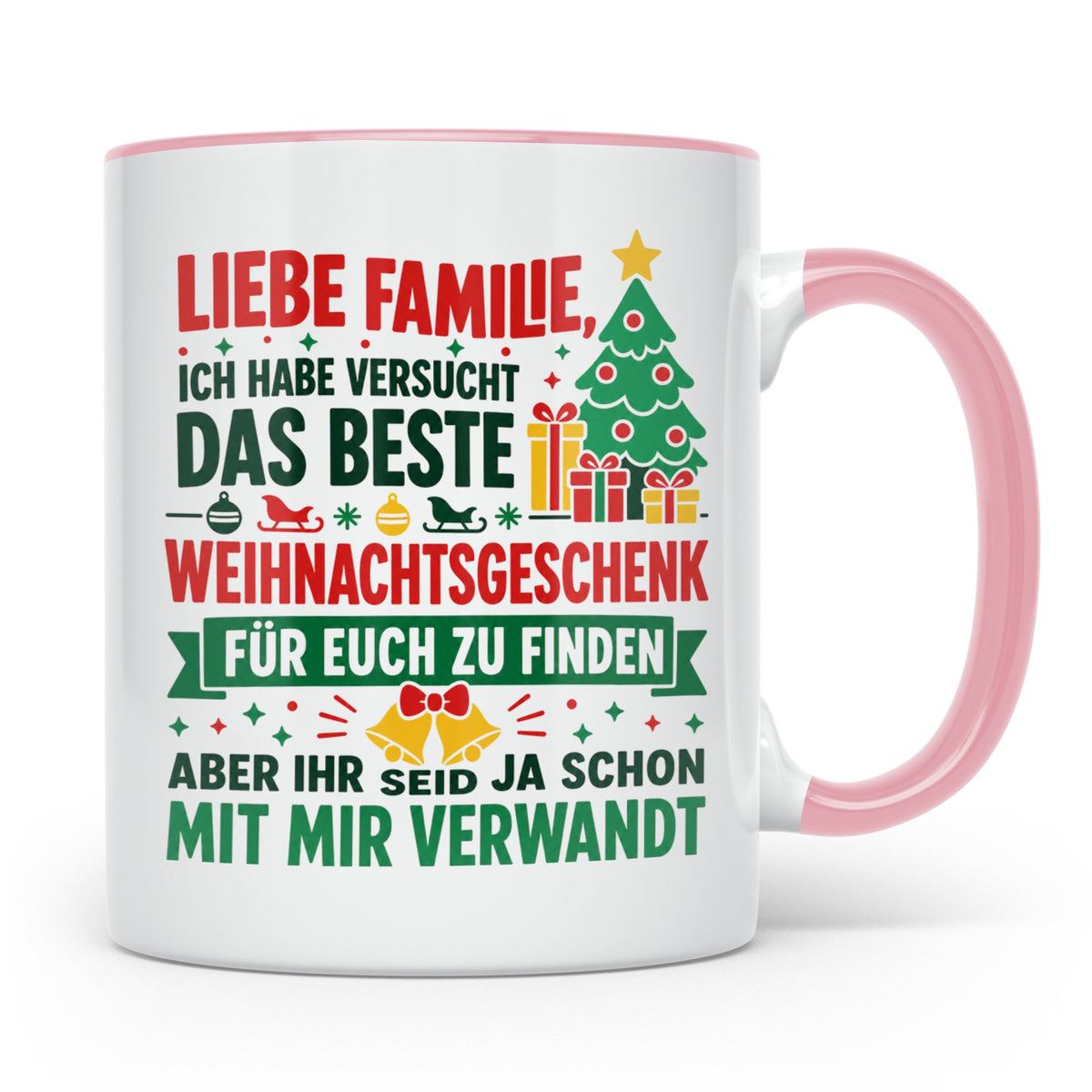 Lustige Tasse Weihnachten Familie Spruch, Bestes Geschenkide – Rosa [farbe:rosa]