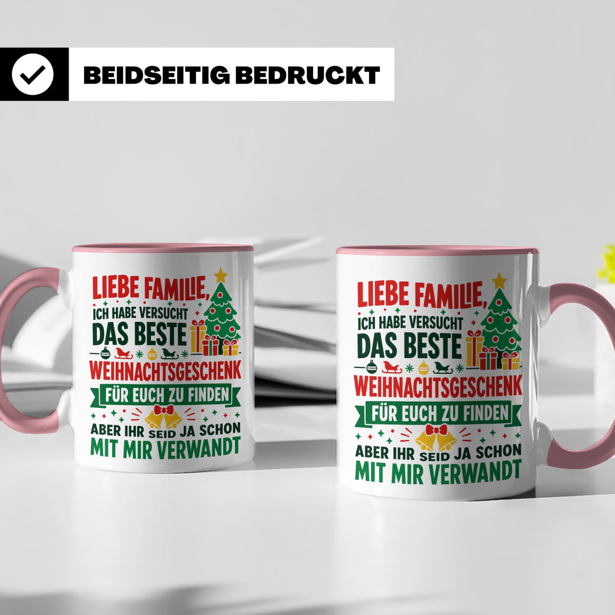 Lustige Tasse Weihnachten Familie Spruch, Bestes Geschenkide – Rosa [farbe:rosa]