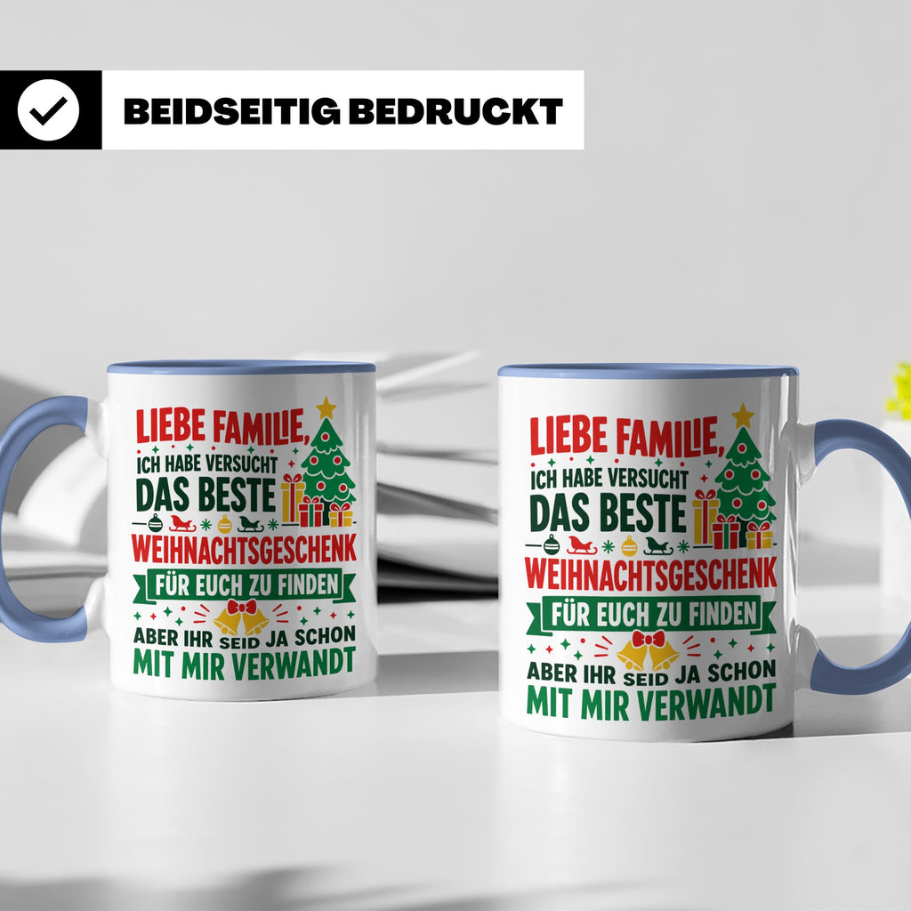 Lustige Tasse Weihnachten Familie Spruch, Bestes Geschenkide – Blau [farbe:blau]