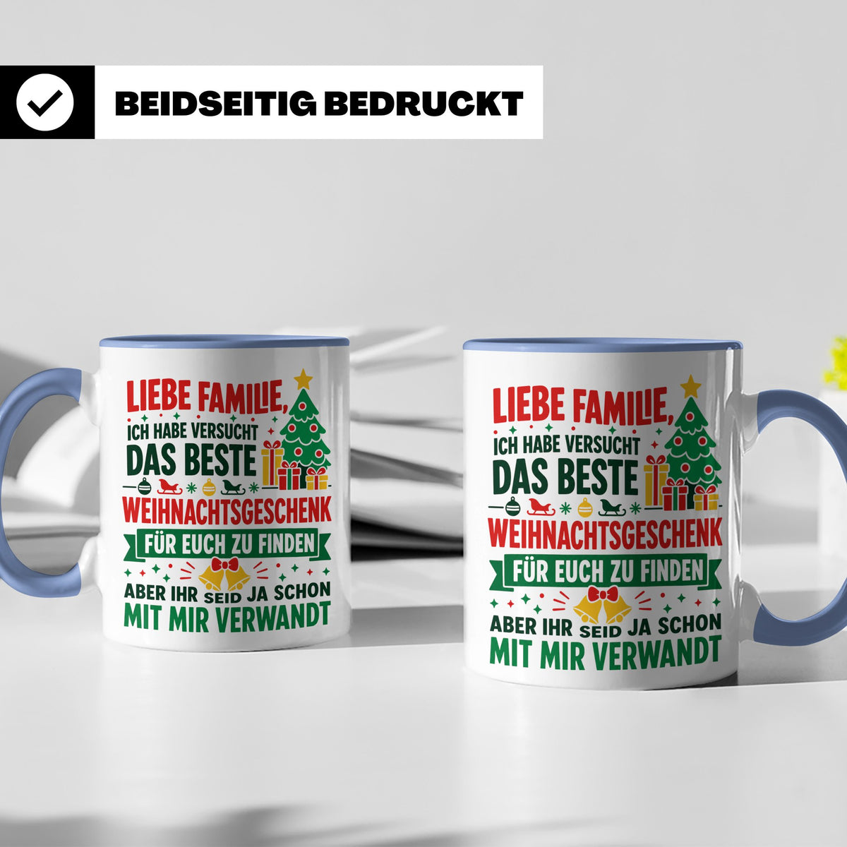 Lustige Tasse Weihnachten Familie Spruch, Bestes Geschenkide – Blau [farbe:blau]