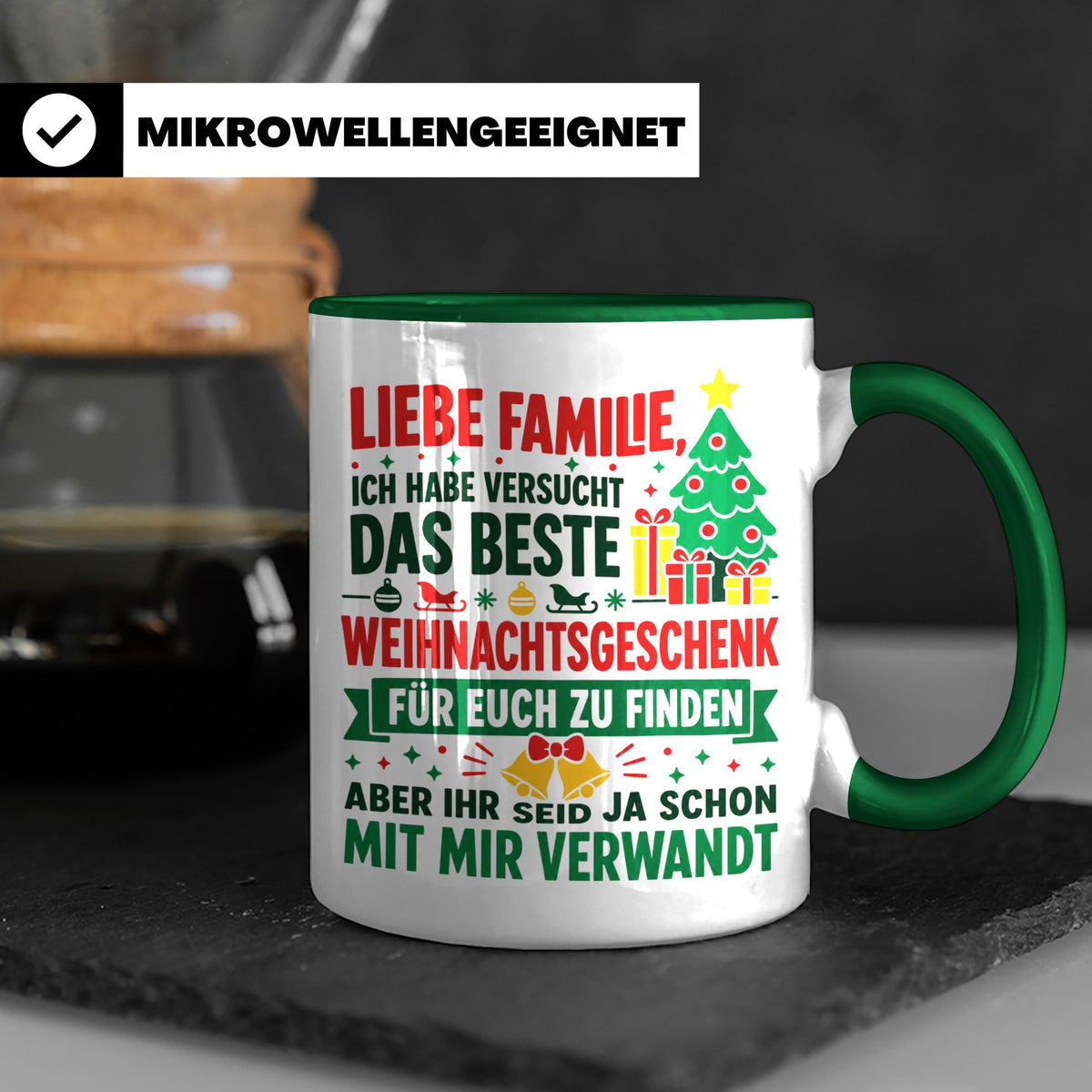 Lustige Tasse Weihnachten Familie Spruch, Bestes Geschenkide – Grün [farbe:grün]